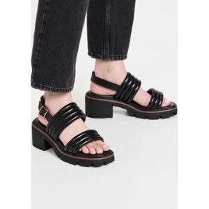 Tory Burch Black Leather Lug Sandals